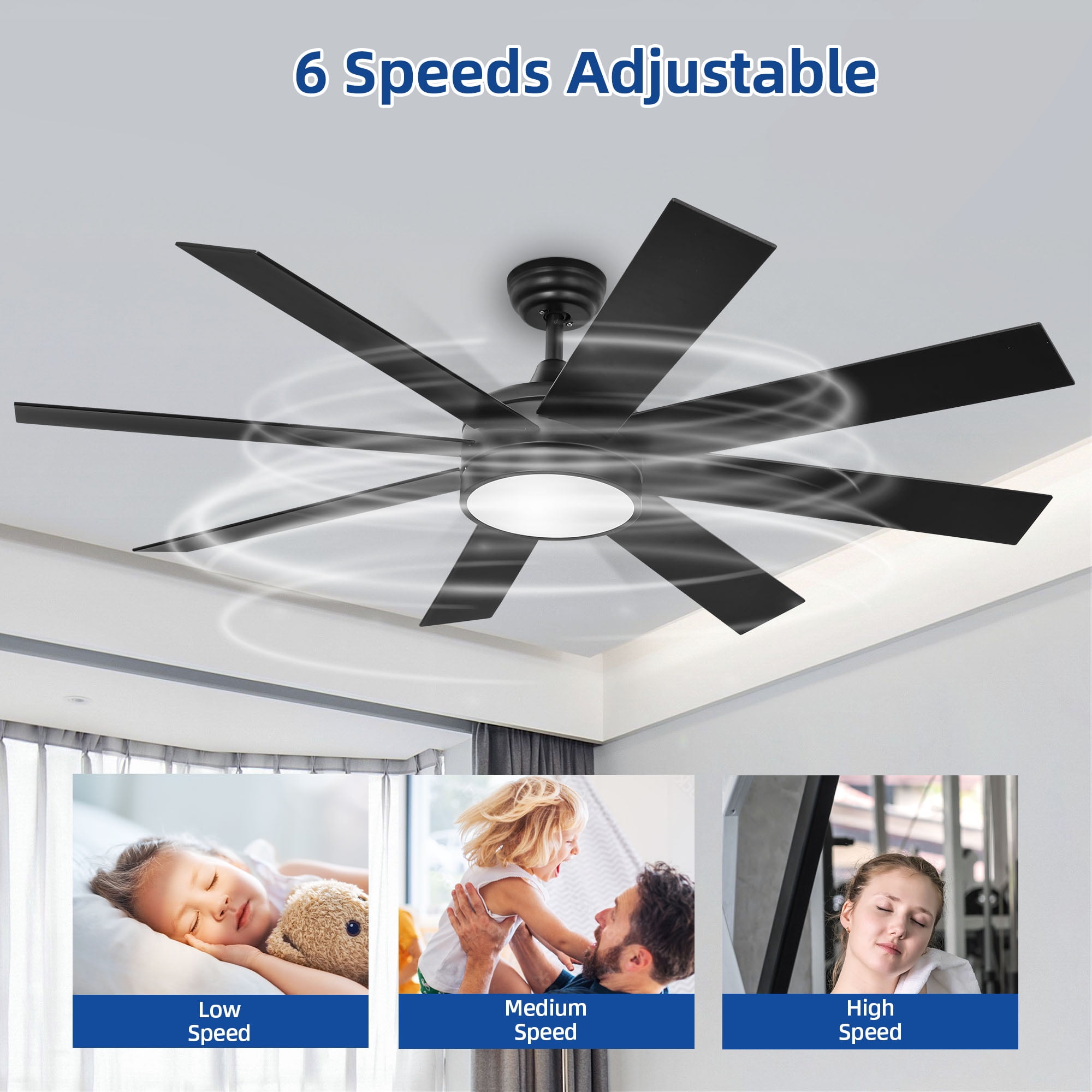 Dextrus 60'' Black LED Modern Indoor/Outdoor Ceiling Fan with Remote Control