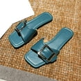 thumbnail image 2 of CQONEPT Cute Flat Slides for Womens Dressy Flat Sandals Summer Open Toe Sandals Flats Ankle Strap Comfortable Slip On Slide Sandals Fashion Shoes Blue Size 5.5, 2 of 8