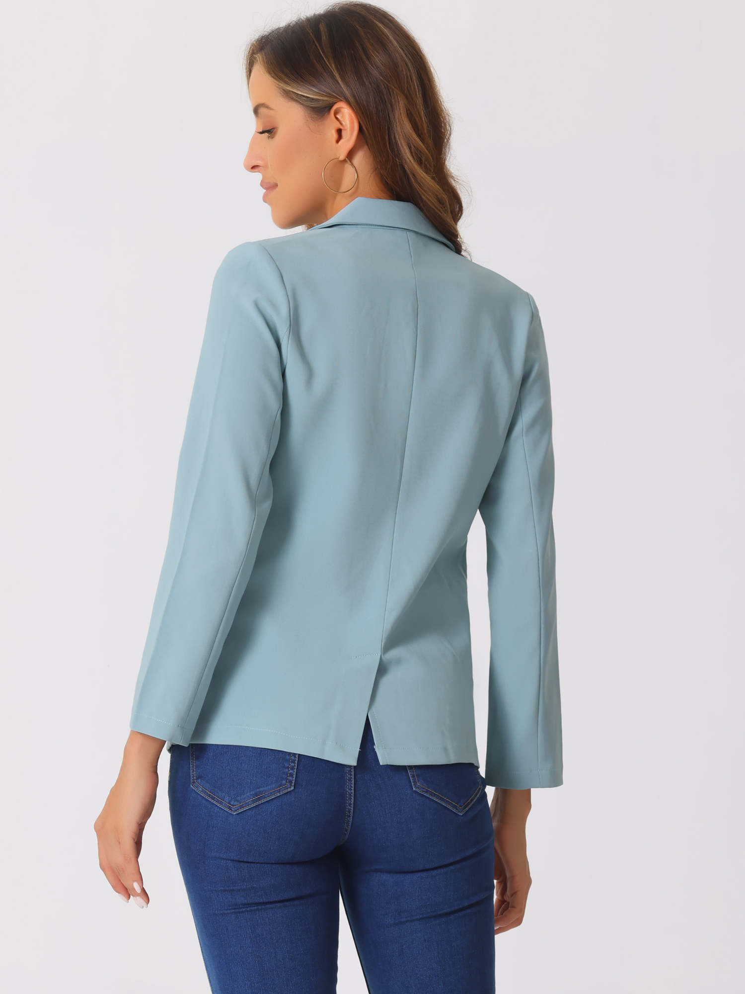 DARING DIVA Double Breasted Work Office Blazer XS Grey Blue