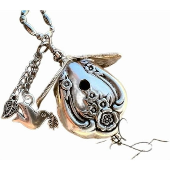 JOVIKE Birdhouse Necklace Sterling Silver, Vintage Spoon Pendant Necklace with Bird Nest Charm, Unique Jewelry Gift for Women