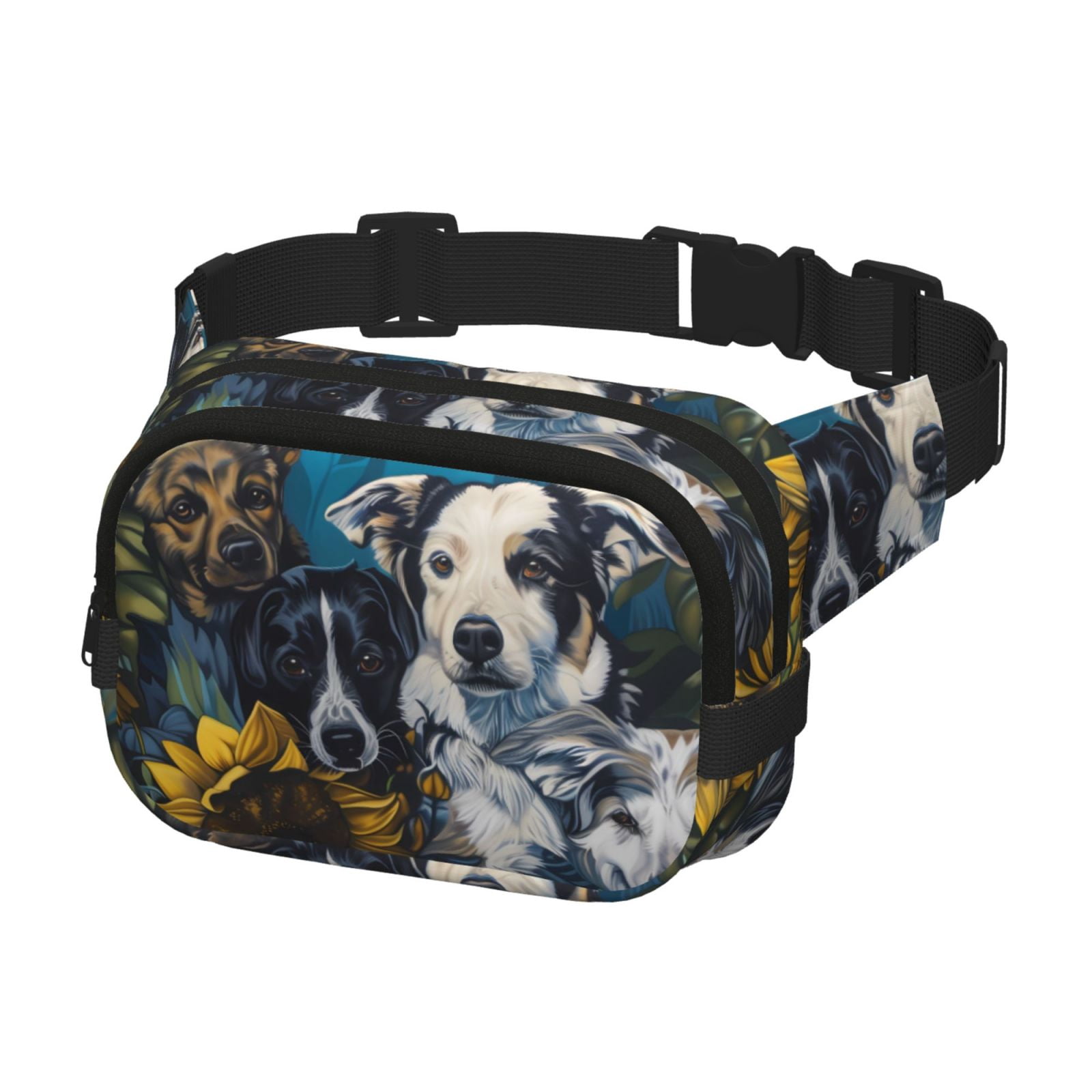 Picia Sunset Sunflower Dog Print Square Double-Layer Waist Bag Mini Adjustable Waist Belt Bag Exercise Running Travel Hiking
