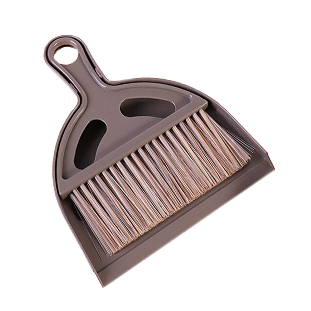 OIENS Mini Broom Dustpan Set Cute Little Whisk Broom Hand Brush and Dust Pan, Small Cleaning Sweeper Broom for Desk Keyboard Car Camping Kids Cat Dog-Kitchen Towel Included (Brown)
