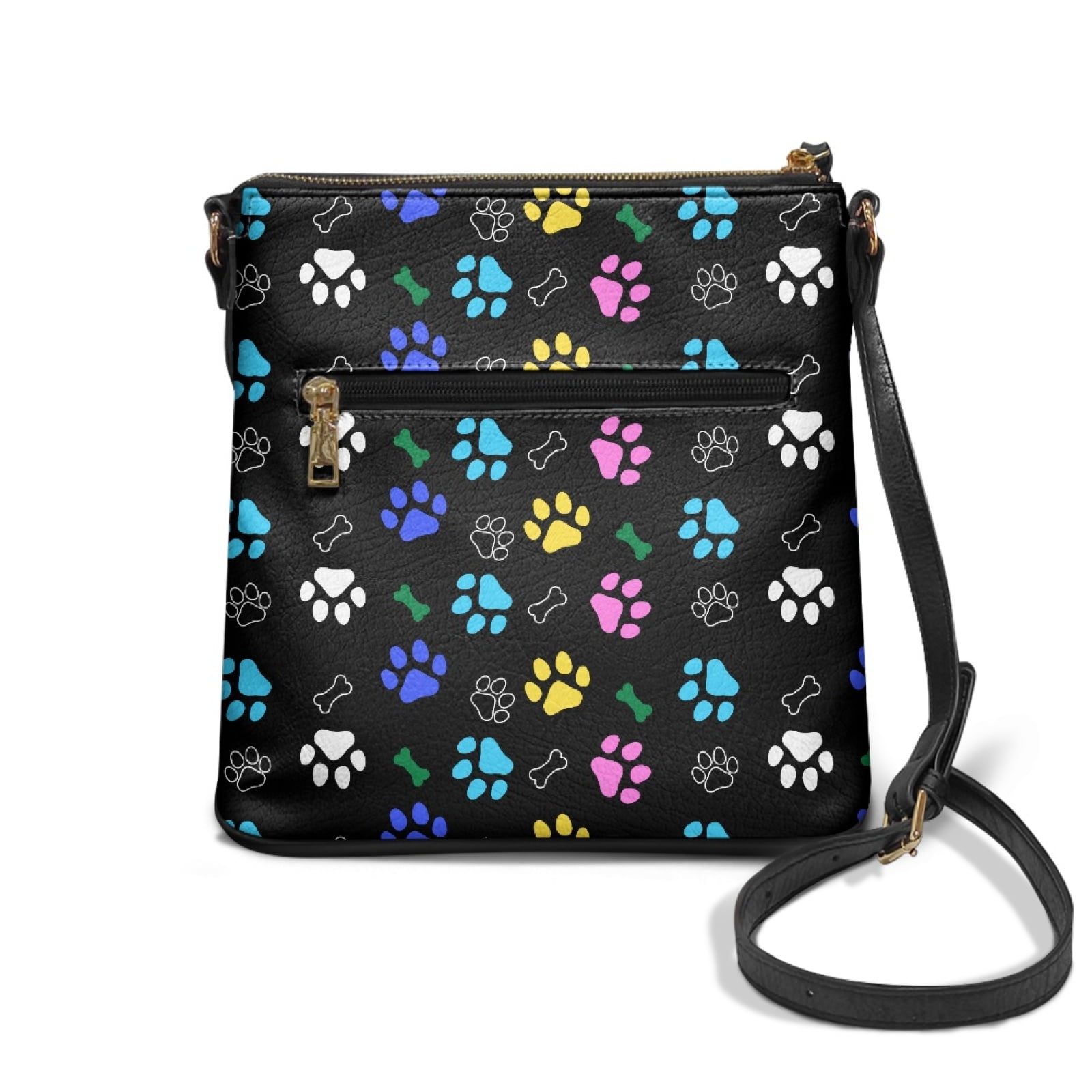 LedBack Dog Paw Print PU Leather Shoulder Purse Handbag for Women Ladies, Crossbody Hobo Purse Zipper Satchel Handbag with Adjustable Strap for Shopping Travel, Black