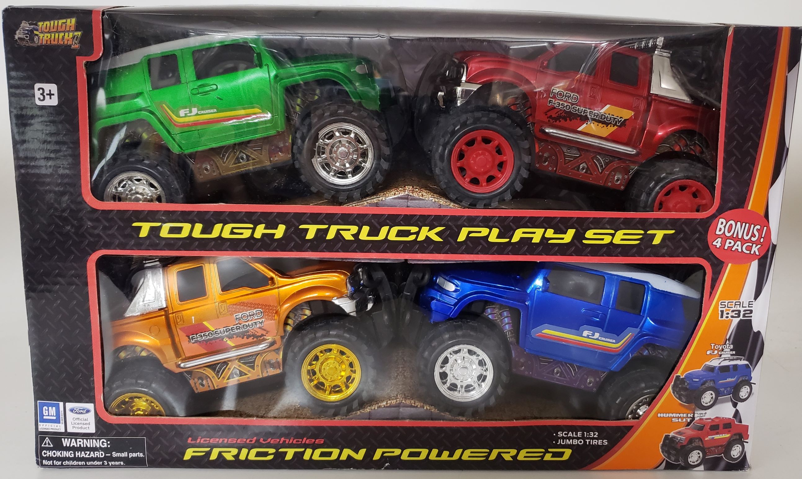 Tough Truck Friction Powered Play Set 4 Pack 132 Toyota FJ Cruiser, Ford F350