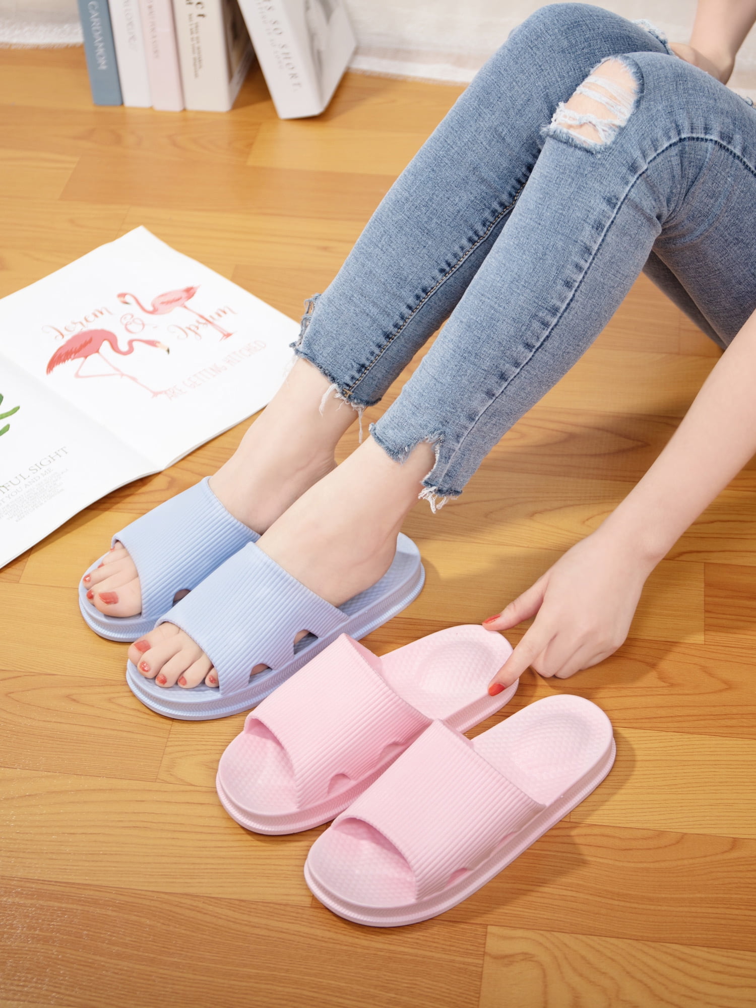 Crazy Lady Woman’s Man’s House Indoor & Outdoor Slippers Anti-Slip Massage Shower Spa Bath Pool Gym Slides Flip Flop Open Toe Comfortable Soft Sandals Casual Shoes Light Weight EVA Platform