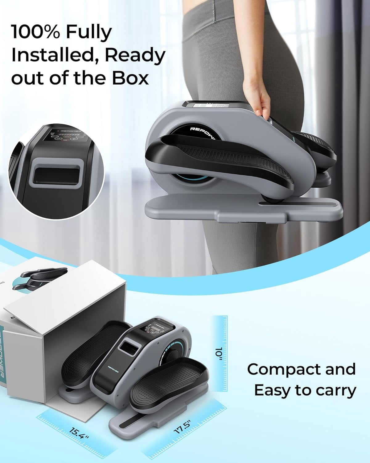 UPGO Under Desk Ellipticals Electric, Elipse Leg Exerciser Fully Assembled, Pedal Exerciser with Remote Control & Non-Slip Pedals & Pull rope