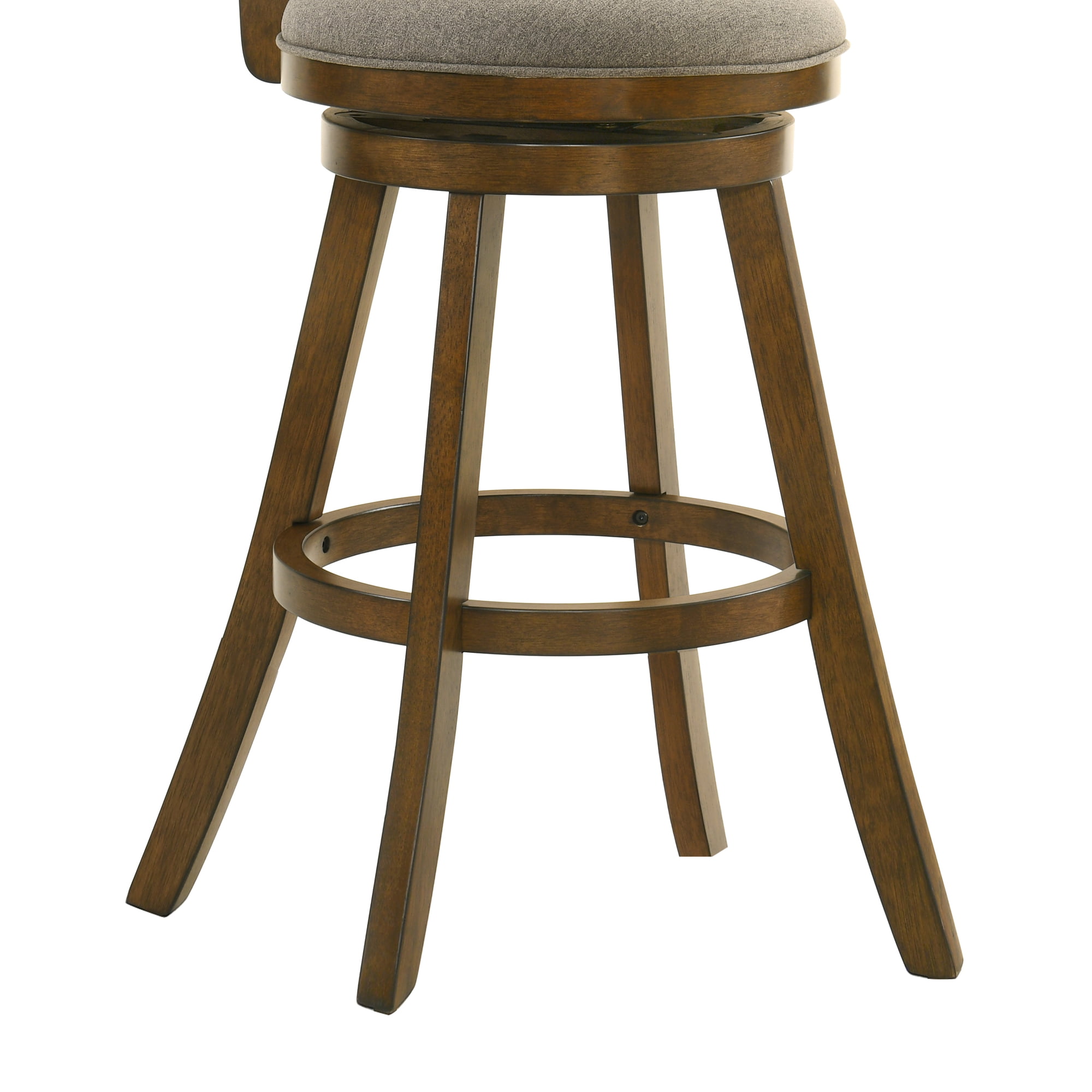 Aiden Modern Farmhouse Swivel Wood Bar Height Kitchen Bar Stool in Sepia Brown Finish with Grey Fabric Upholstered Seat - Set of 2