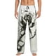 thumbnail image 1 of Balery Black And White Rose Pantalones de pijama para hombre, pijama ultraligero, pantalón de descanso-Large, 1 of 6