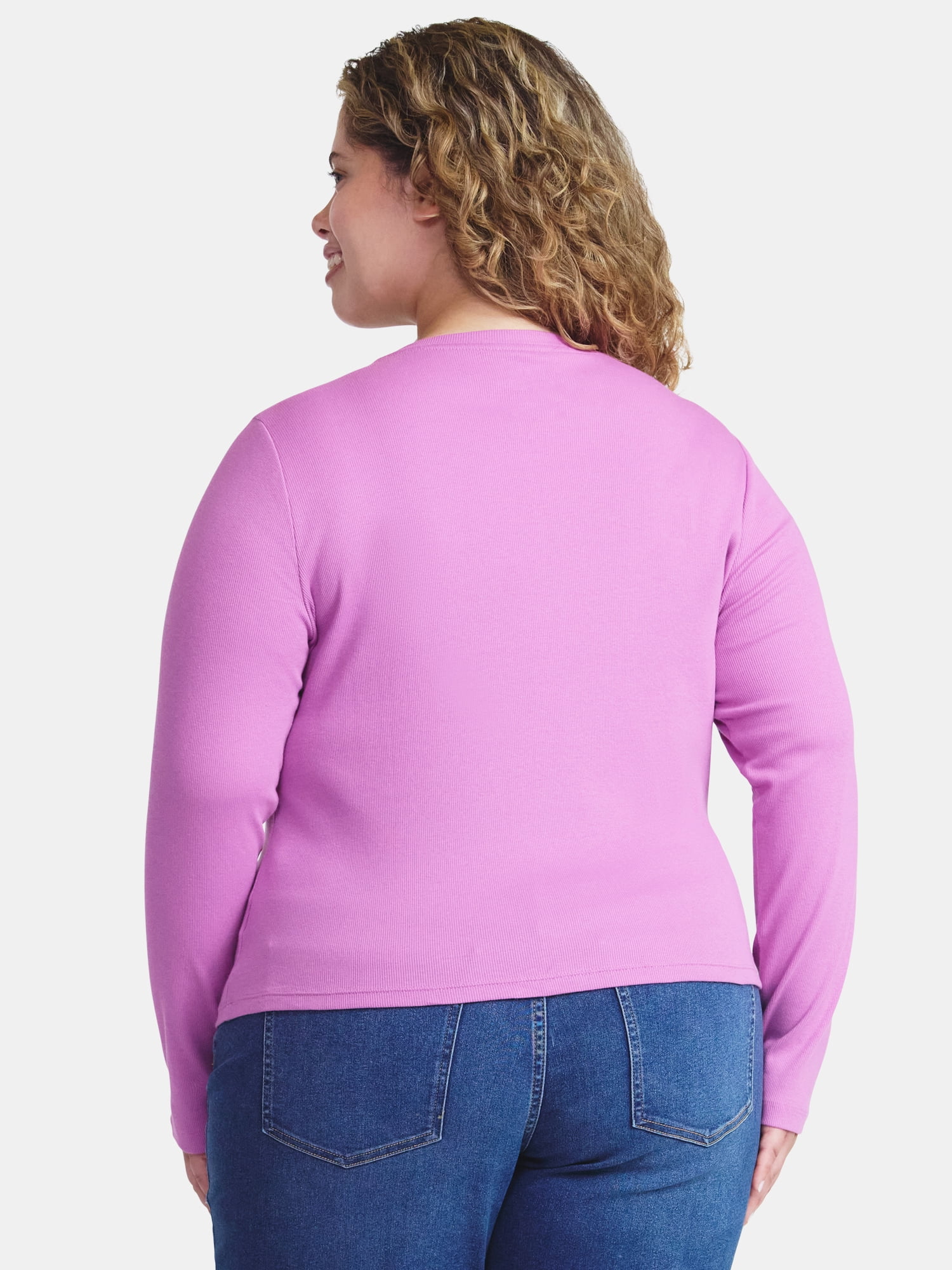 Terra & Sky Women's Plus Long Sleeve Notch Neck Top