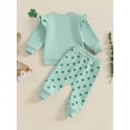 thumbnail image 5 of Baby Toddler Girls 2-piece Outfit,3 6 12 18 24 Months Letters Print Long Sleeve Crew Neck Sweatshirt with Shamrock Sweatpants Fall Clothes Set, 5 of 9
