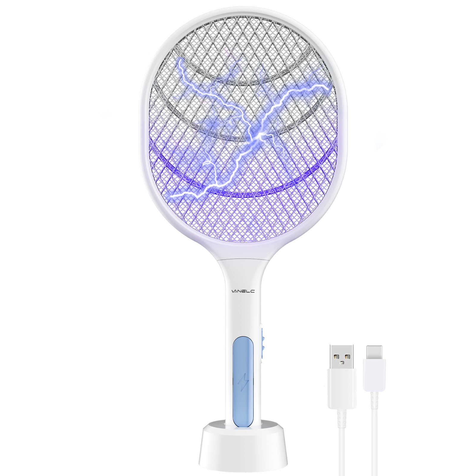 2-IN-1 ELECTRIC SWATTER & NIGHT MOSQUITO KILLING LAMP USB 1200mAh Rechargeable 