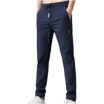 Ecqkame Men's Pants Slim Lightly Loose Casual Solid Color High Waisted Business Work Golf Pants Mens Pants Navy L