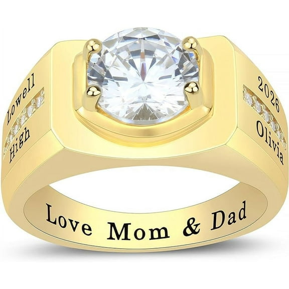 Ccjcinata Personalized Customizable university class rings for high school for men Sterling Silver graduation class rings for men (Sterling Silver - Gold Plated)