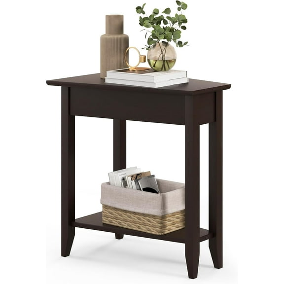 TYUIOP Wedge End Table, Triangle Side Table with Storage Shelf and Solid Wood Legs, Recliner Table, 24.5" Tall Nightstand, Modern Narrow Accent Table for Small Space Living Room. Espresso. 1