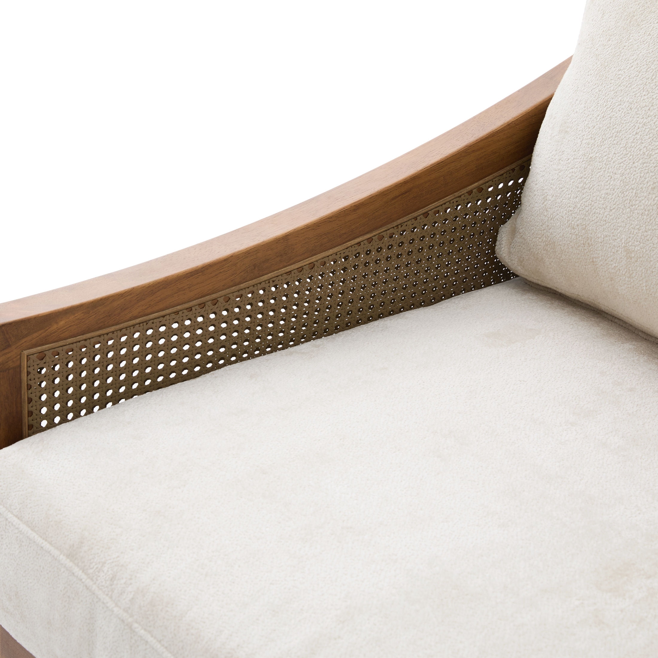 Christopher Knight Home Mid-Century 70.9" 3-Seater Sofa with Rattan Armrests, Wooden Frame, Walnut