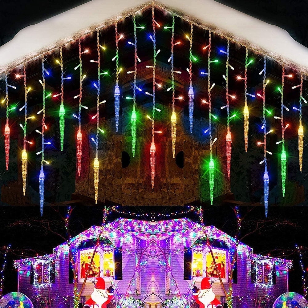 DONGPAI Christmas Icicle Lights, 11.5Ft 96 LED 8 Modes Icicle String Lights with 16 Drops Window Curtain Fairy Lights Outdoor Indoor for Christmas Wedding Holiday Decor