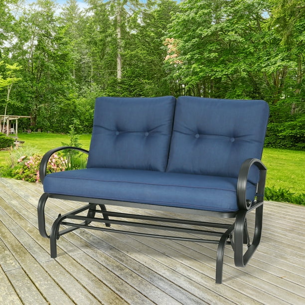 Ulax Furniture Patio Glider Bench Outdoor Loveseat 2 Person Rocking Seating Swing Chair Navy Cushion Black Frame Com - Patio Glider Bench With Cushions Ulax Furniture Patio Glider Bench Outdoor Loveseat 2 Person Rocking Seating Swing Chair Navy Cushion Black Frame Com - Patio Glider Bench With Cushions