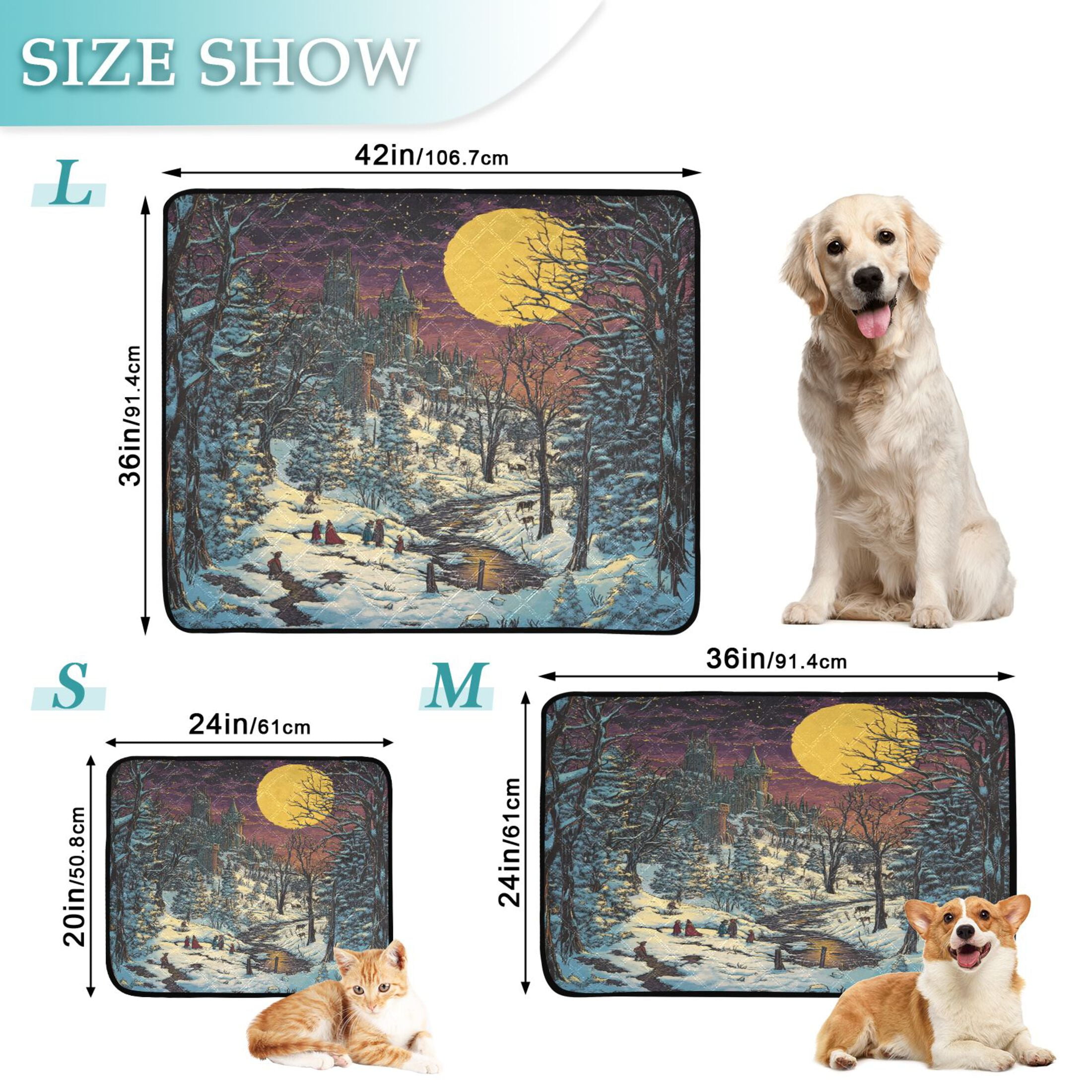 Qxltty Winter Evening Sunset Cat litter Pads Pet Set of 3 Diaper Mats Center Anti-leakage Layer Absorbent Soft and Comfortable