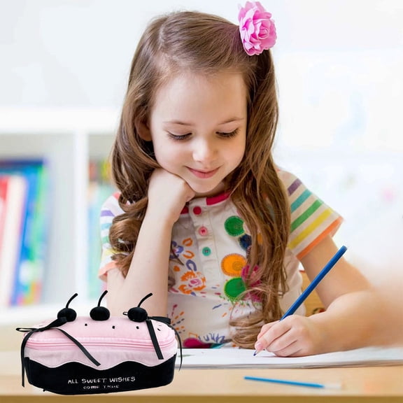 Cute Cake Pencil Bag Large-capacity Storage Box Multifunctional Organizer Stylish Appearance Supplies Portable Design Ideal for Pouch Type Storage Trunks & Bag Black
