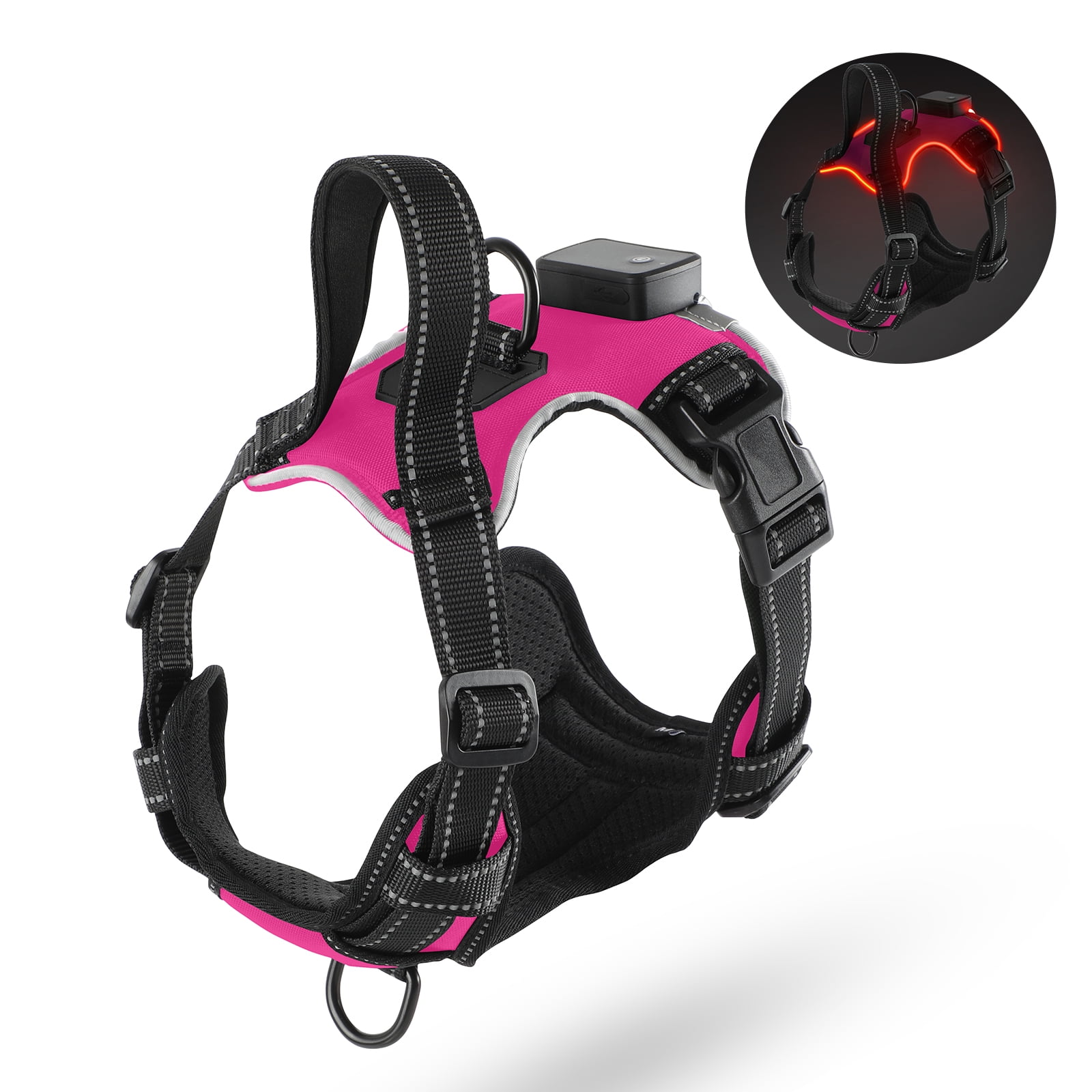 MASBRILL Light Up Dog Harness - No Pull Led Dog Harness Rechargeable Lighted Dog Harness for Night Walking Adjustable Glow Vest for Small Medium Large Dogs