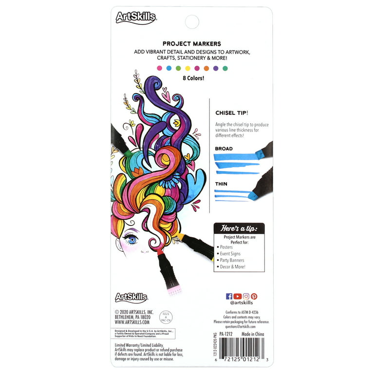 ArtSkills Dual-Ended Large Poster Markers, 8 Classic Colors, 4ct PA-4602  Standard
