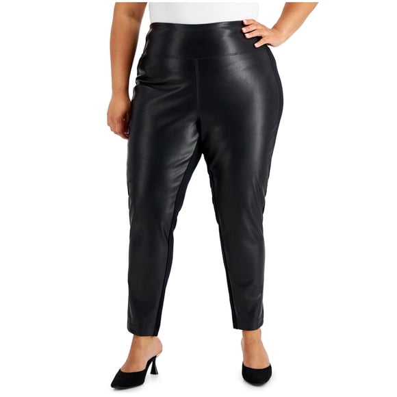 Calvin Klein Womens Faux Leather Stretch Casual Leggings, black, Plus Size, 3X