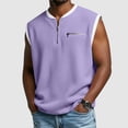 thumbnail image 2 of Jinhomg Men's Waffle T-Shirt Half Zip Sleeveless Tank Tops Color Block Traditional Vintage Shirts Outdoor Fashion Faux Two-Piece Tanks with Zipper Pocket Purple,XL, 2 of 7