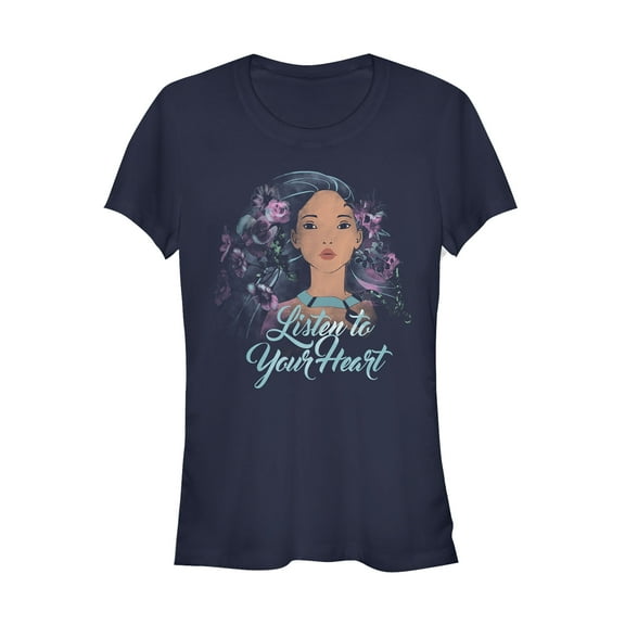 Junior's Pocahontas Watercolor Wind  Graphic Tee Navy Blue X Large
