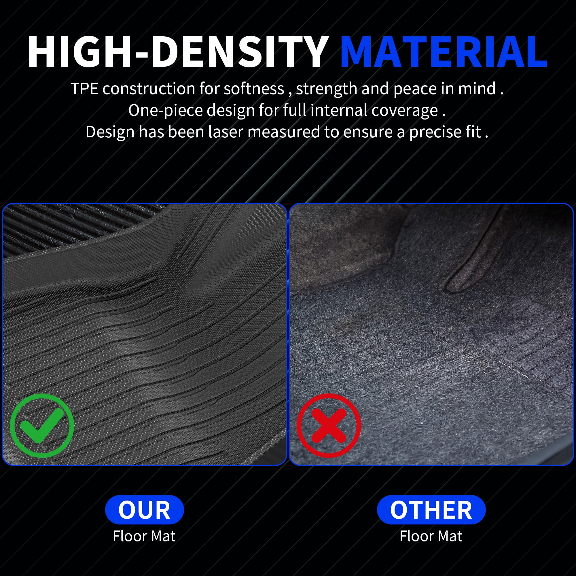 Floor Mats for Tesla Model 3 2024 2023 2022 2021, TPE All Weather Mat Custom Fit 1st and 2nd Row Full Set Car Liners, Black