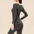 thumbnail image 5 of XRoczxe Women Textured Scoop Neck Thermal Underwear Set High Waist Tummy Control Soft Skin-Friendly Warm Slim Fit Long Sleeve Top & Pants Multi Solid Color Winter Base Layer Suit, 5 of 6