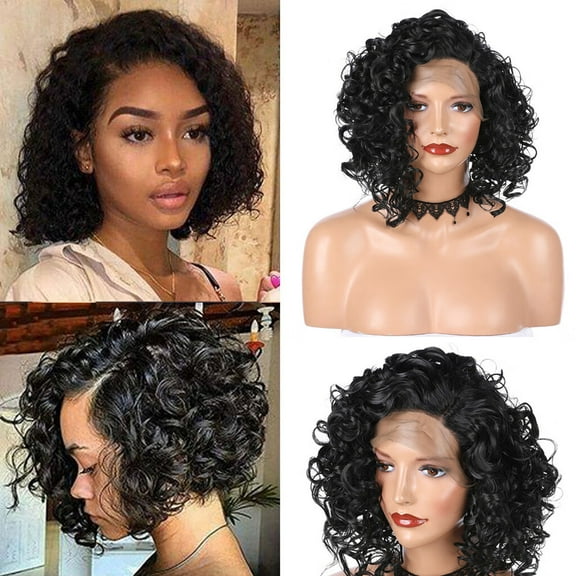 DOPI Natural Curly Front Lace Synthetic Wig Sexy Women Long Black Wave Wavy Wigs