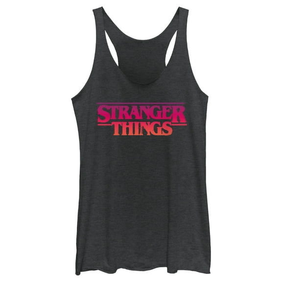 Netflix Women's Stranger Things Pink Logo Racerback Tank Top Black Heather Medium