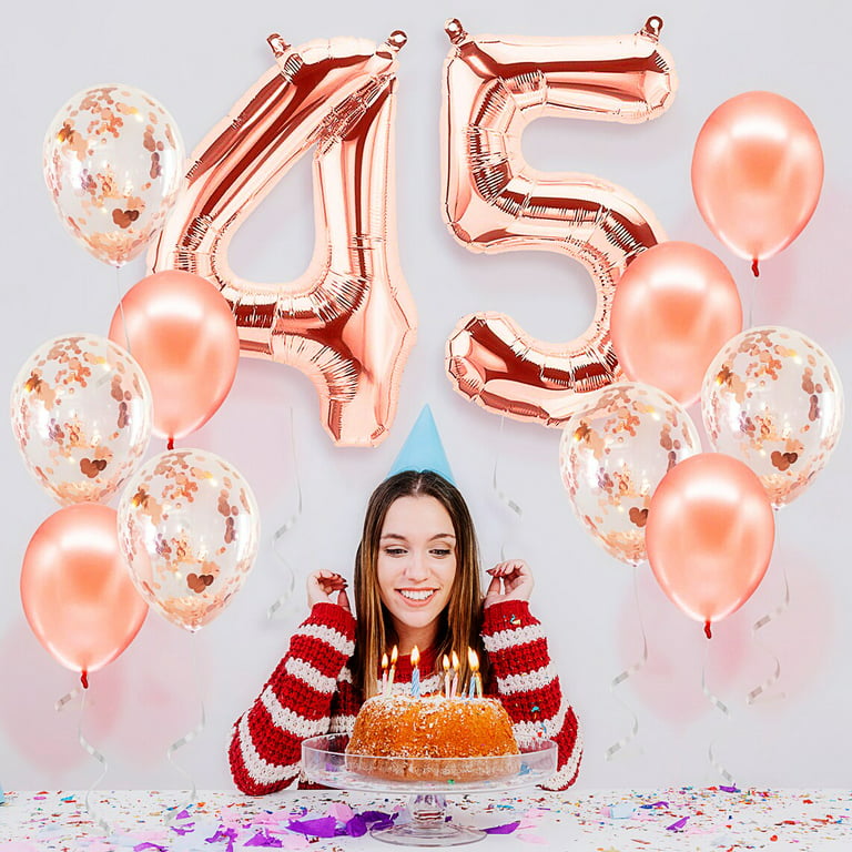 PARIS PRODUCTS - 45th Birthday Rose Gold Balloons & Number 45 Mylar Balloon,  45th Birthday Party Decor, 45th Birthday Decorations for Women, 45th  Birthday Decorations Women 45 