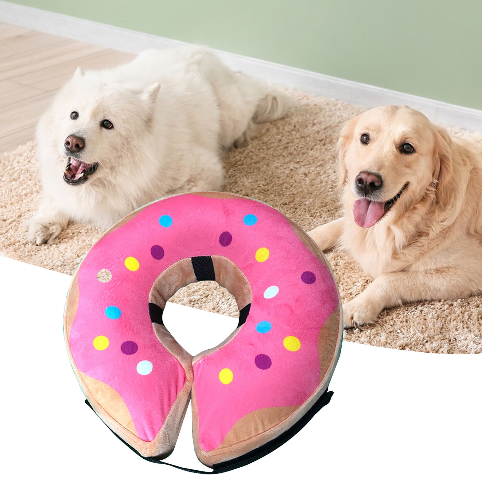 Pnellth Pet Collar Cartoon Printing Fastener Tape Adjustment Inflatable Dog Lick-Proof Collar After Surgery