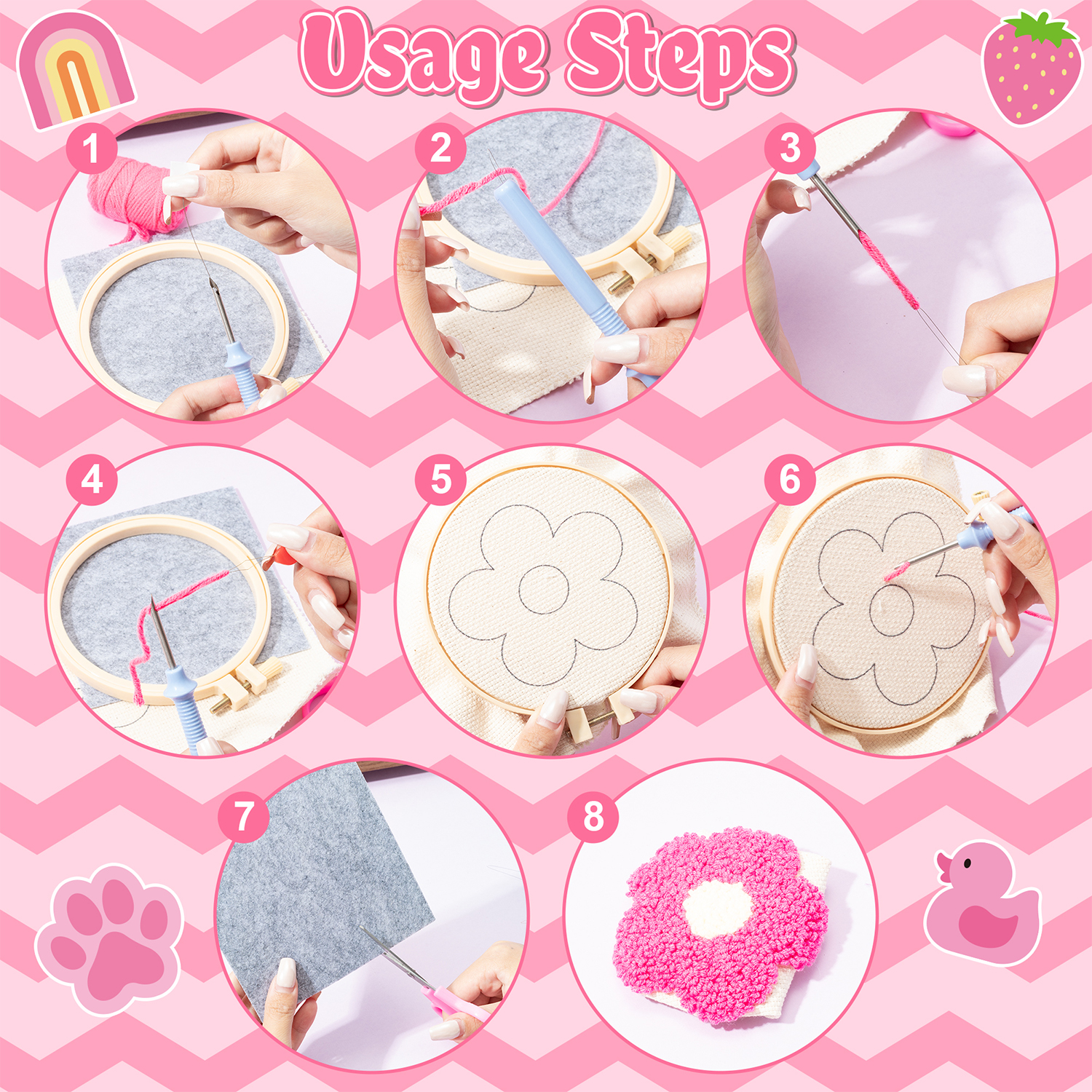 23pcs Punch Needle Coaster Craft Kit, DIY Making Embroidery Coasters for Beginners