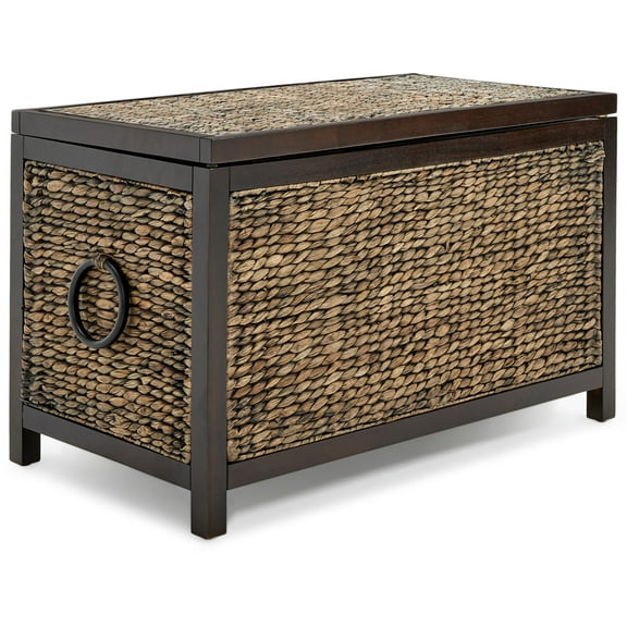 ClickDecor Wilson Farmhouse Wicker Trunk Acacia 30" Storage Basket Rustic Brown