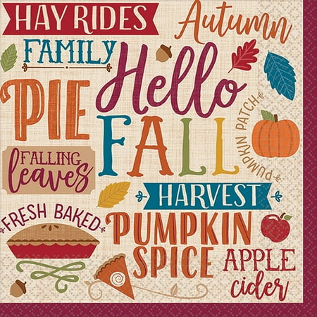 Hello Fall Autumn Leaves Thanksgiving Holiday Party Paper Beverage Napkins