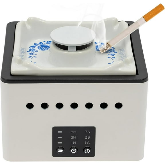 Smokeless Ashtray, 5.9 Inch Ashtray Air Purifier, Rechargeable Ashtray, 2-in-1 Multifunctional Smokeless Ashtray Air Purifier for Cigarette Smoker Home Car Indoor Office White