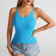 thumbnail image 2 of Miluxas V Neck Tank Top for Women Ribbed Long Tank Fitted Basic Cami Tops Sky Blue S(S), 2 of 7
