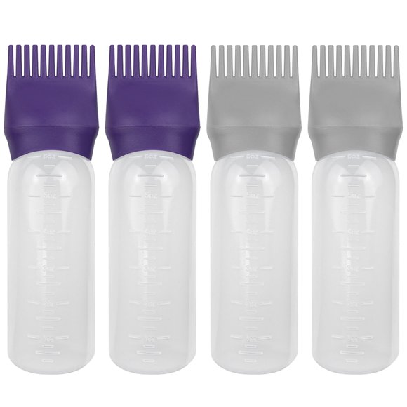 ZGQHZR 4 botellas aplicadoras de peine de raíz, aplicador de aceite para el cabello, botella aplicadora de aceite para el cabello, champús, peluquerías, 6 oz (púrpura+gris)