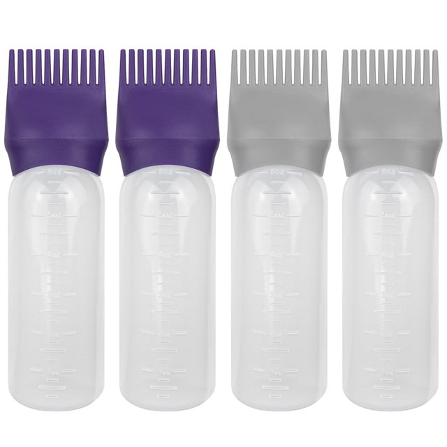 ZGQHZR 4 botellas aplicadoras de peine de raíz, aplicador de aceite para el cabello, botella aplicadora de aceite para el cabello, champús, peluquerías, 6 oz (púrpura+gris)