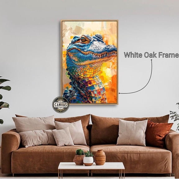 Colorful Abstract Alligator Poster Geometric Crocodile Wall Art Vibrant Animal Mosaic Poster Decor Ready To Hang, Unframed Poster Size 8x12