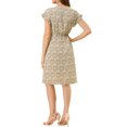thumbnail image 3 of MODA NOVA Juniors Floral V Neck Ruffled Flutter Sleeve Belt Wrap Midi Dress Khaki L, 3 of 6