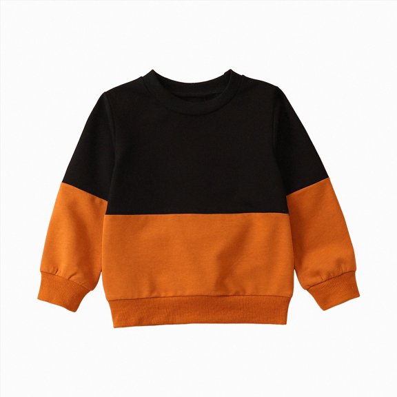 Splozh Boys Long Sleeve Shirt 3 6 12 18 24 Months 2T 3T Toddler Baby Boy Fall Winter Clothes Color Block Long Sleeve Crewneck Sweatshirt, Black, 6-12 Months