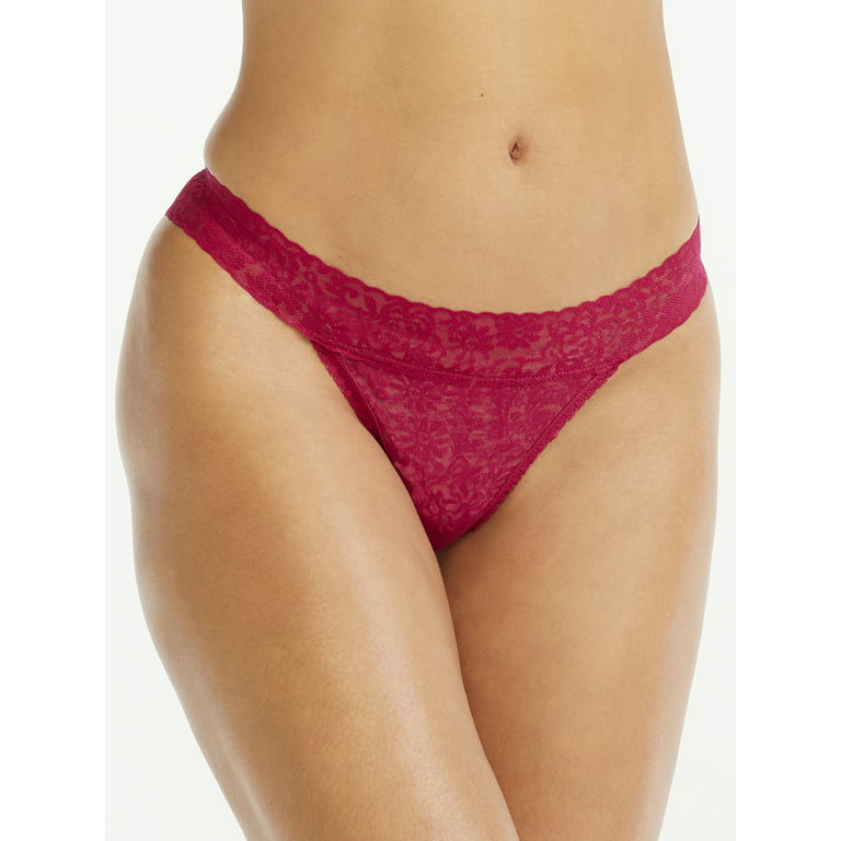 Joyspun Women's Stretch Lace Thong Panties, 6-Pack, Sizes S to 2XL