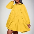 thumbnail image 2 of SMihono Fashion Women's 2025 Spring Cute Babydoll Ruffle Hem Puff Sleeve Dress Loose Plus Size Shirt Dresses Buttons Lapel Pleated Dress Yellow 6, 2 of 6