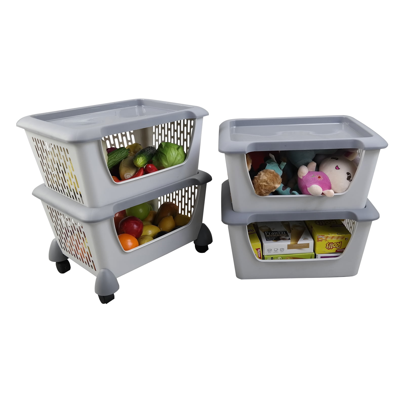 Yuright Plastic Stackable Storage Baskets, 4-Pack Laundry Basket Bin