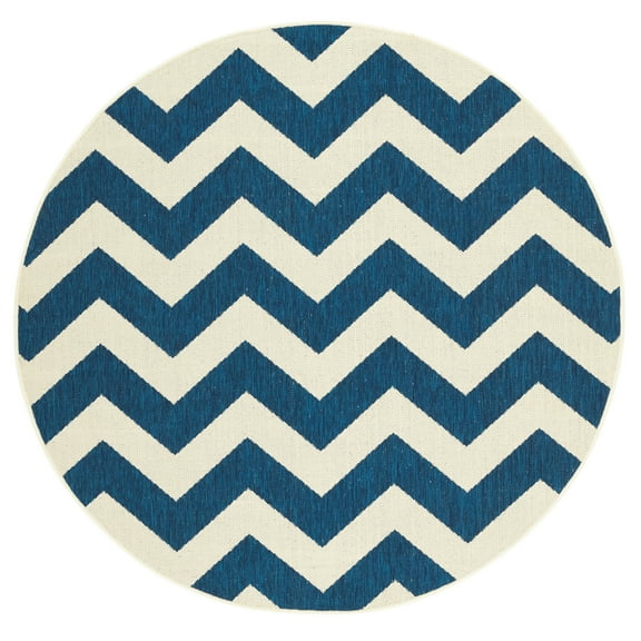 Safavieh Courtyard Bailey Chevron Indoor/Outdoor Area Rug, 6'7" x 6'7" Round, Navy/Beige