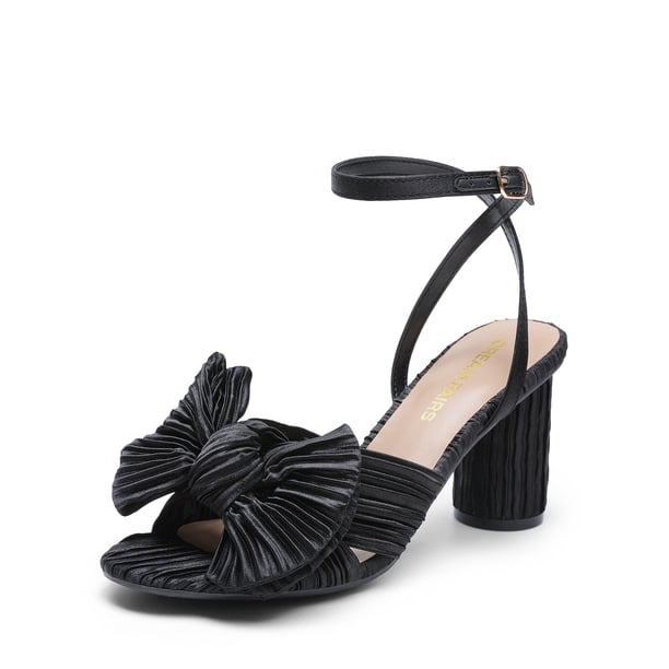 DREAM PAIRS - Sandalias de tacón con nudo de lazo para mujer, tacón alto y grueso, puntera abierta, correa al tobillo, para boda, fiesta nupcial