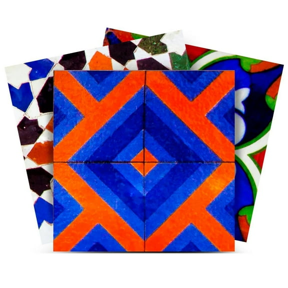 Mi Alma Red White Blue Floral Tile Stickers - Removable Vinyl 4x4, 24 pcs